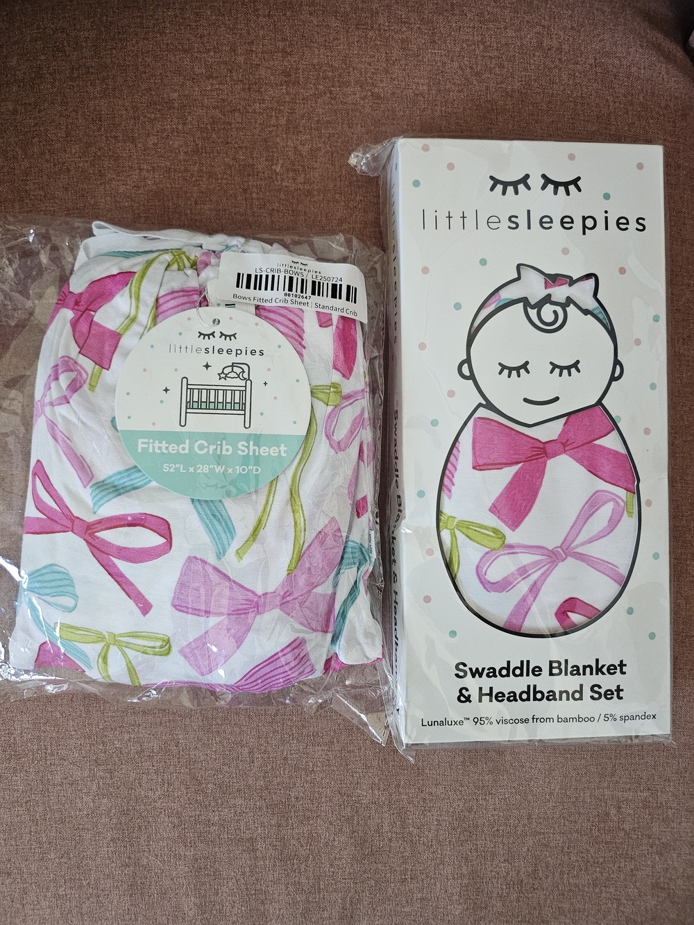 Little Sleepies Pink Bow Swaddle Blanket & Fitted Crib Sheet Set